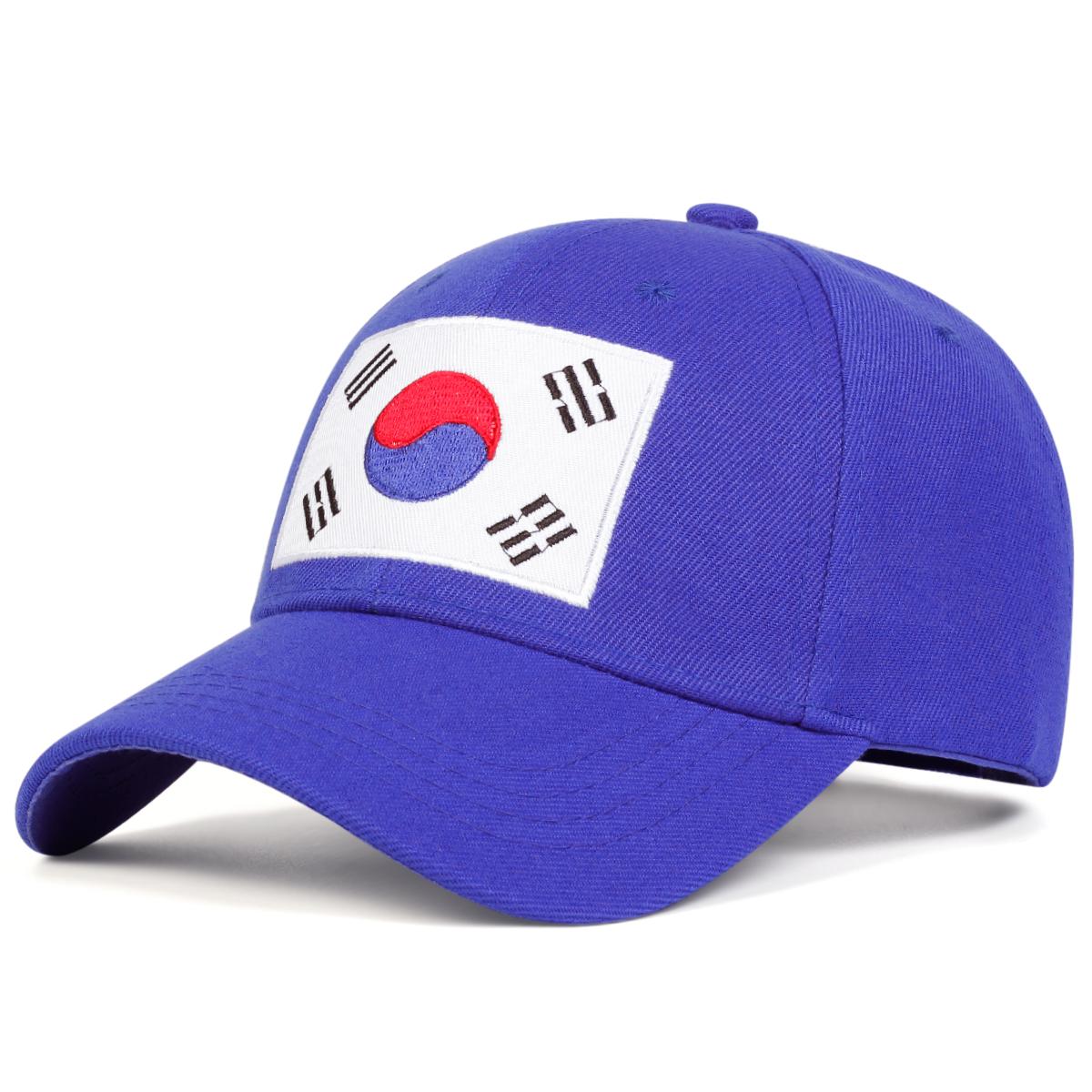 

Бейсболки унисекс с вышитым корейским флагом, весна-осень, регулируемые повседневные шляпы для активного отдыха, солнцезащитная шляпа синий