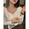 Square Collar Exposed Clavicle Knitted Bottoming Shirt for Women Autumn and Winter Long-sleeved Soft Waxy Sweater All-in-one Velvet Inner Top