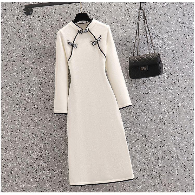 Women's Slimming Han Element Knitted Cheongsam Dress for Autumn/Winter