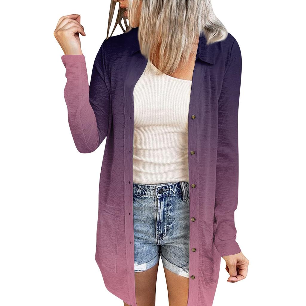 Women's Casual Fashion Floral Print Long Sleeve Mid-Length Cardigan Jacket