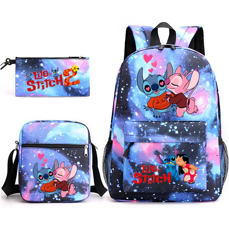 Large Capacity Schoolbag with Shoulder Strap; Student Three-piece Pencil Case Set