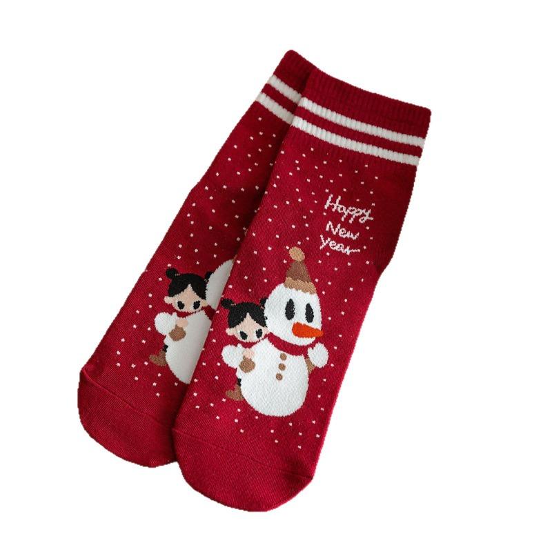 Female Cartoon Reindeer Santa Claus Mid-calf Stockings for Both Men and Women, Straight Long Stockings