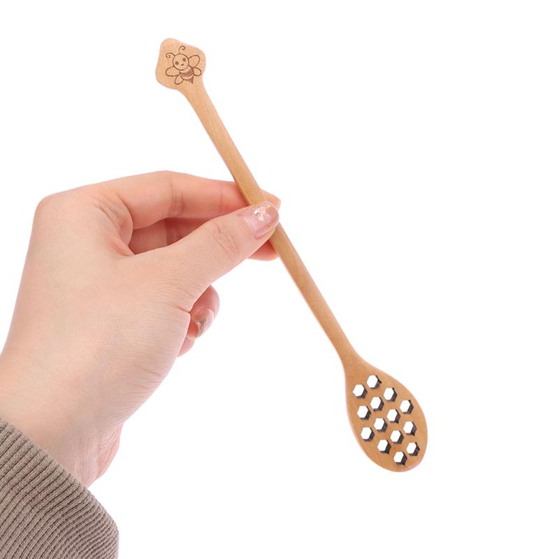 Wooden Honey Spoon Handmade Honey Stirrer Long Handle Cooking Baking Tool Kitchen Tableware Scoop Coffee Honey Tea Spoon Stirrer
