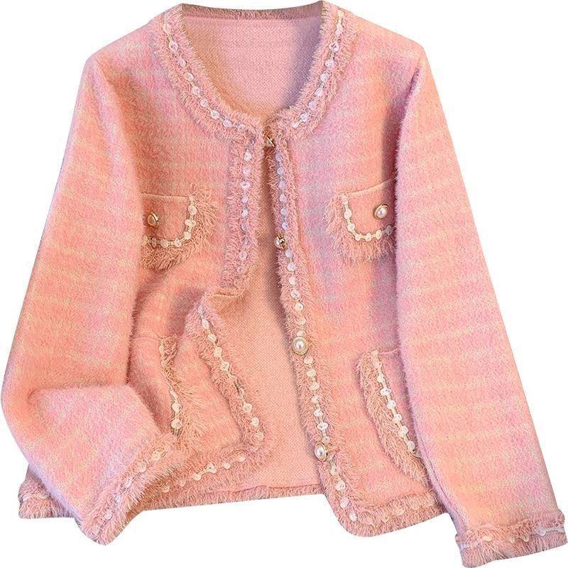 Spring 2025 Fashionable Women's Imitation Mink Knit Cardigan - Fragrant Socialite Style
