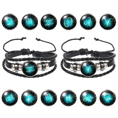 Jewelry Vintage Leather Rope Braid Set Time Gemstone Bracelet Zodiacs Signs Complete Set