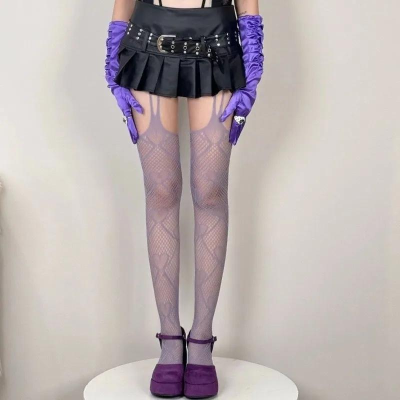 Women Sexy Love Heart Fishnet Stockings Sweet Girl Gothic Hollow Out Brown Black Pantyhose Y2K JK Cosplay Party Mesh Leggings