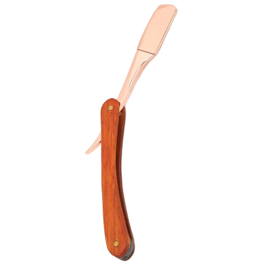 Old Style Straight Razor Rosewood Handle Straight Edge Barber Razor for Men and WomenRose Gold