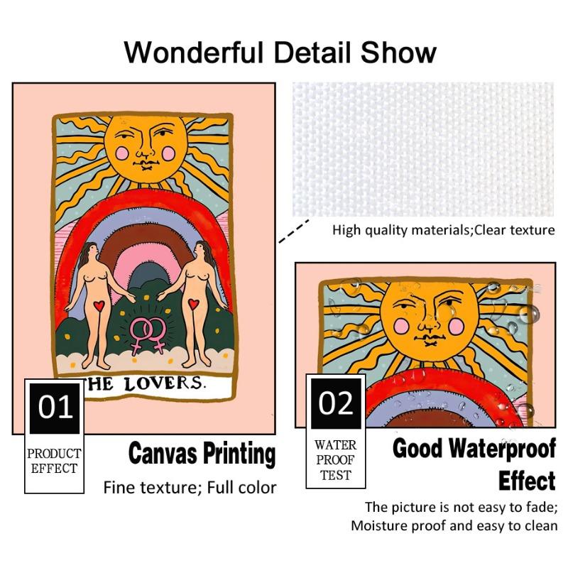 Retro Lover Tarot Card Wall Art Canvas Painting Vintage Posters And Prints 70s Wall Pictures For Living Room Home Decoration