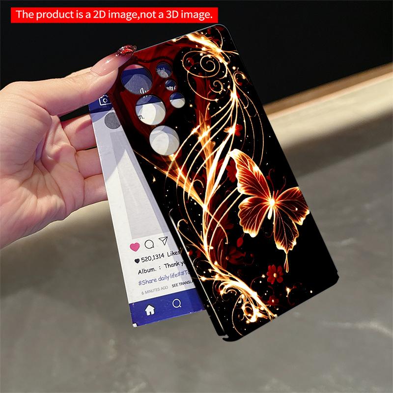 2DFlat Samsung Phone Case Glowing Butterfly & Crimson Feathers Design Applicable To Galaxy S23 S24 S25ULTRA S26 A12 A14 A15 A16 A54 A55