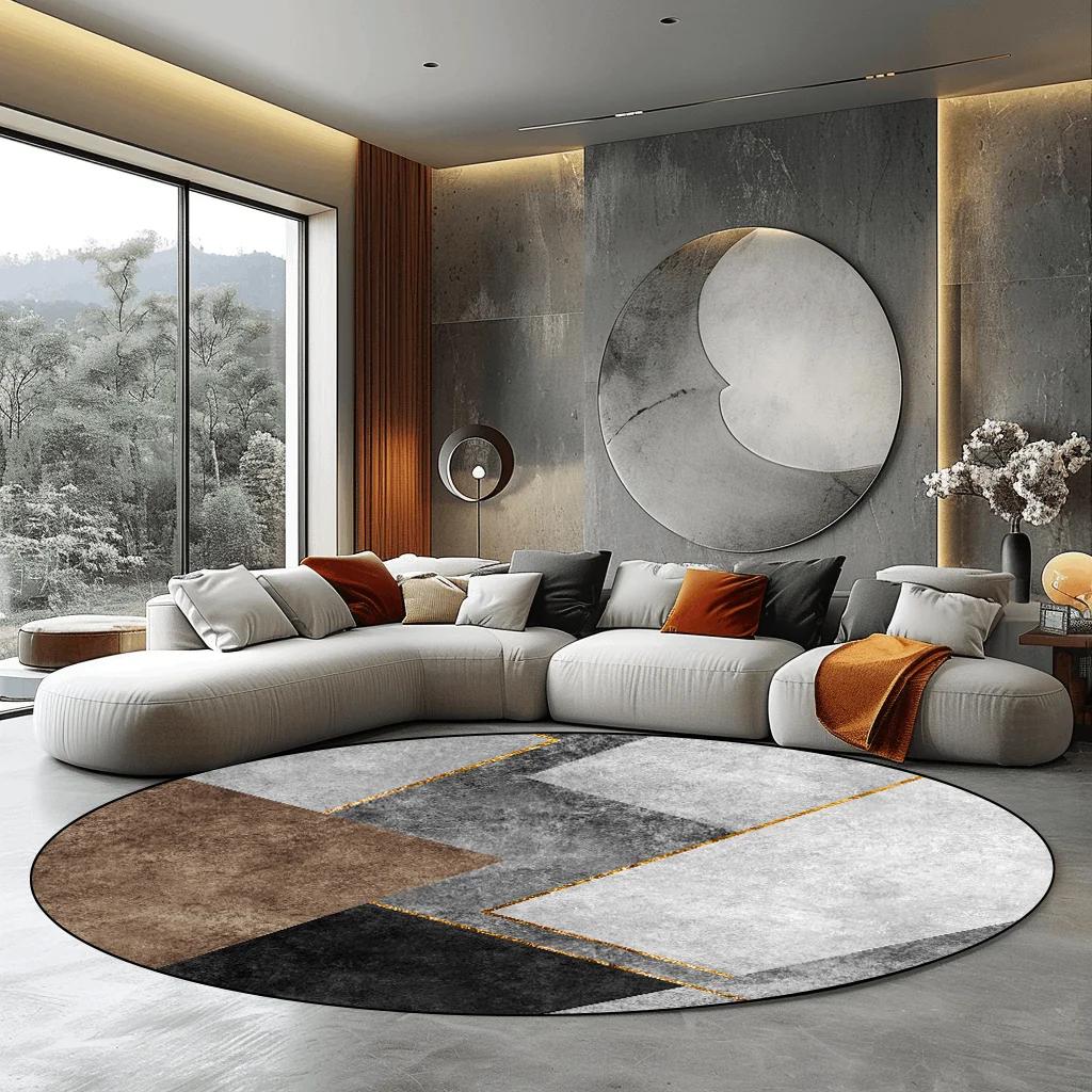 Luxury Modern Grey Round Carpet for Living Room Home Decoration Large Rugs Bedroom Carpet Non-slip Floor Mat Chair Mats Washable