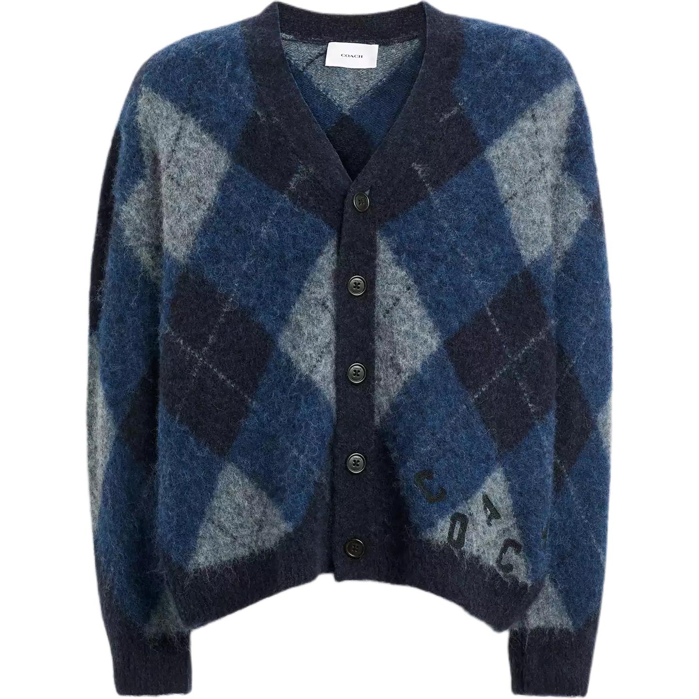 

Coach Long Sleeve Short Cardigan Diamond Pattern V-Neck Knit Sweater Men tops Blue CU467-NAY M