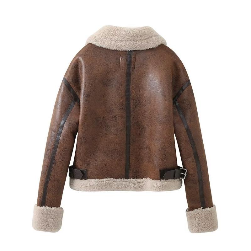 High Quality Women's Autumn and Winter New Style Brown Lapel Zipper Fur Jacket