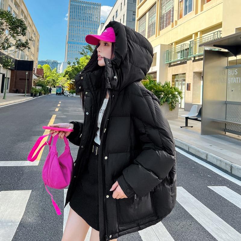 

Зимняя новая куртка средней длины с хлопковой подкладкой для женщин, повседневная приталенная и пушистая куртка в корейском стиле XL чёрный