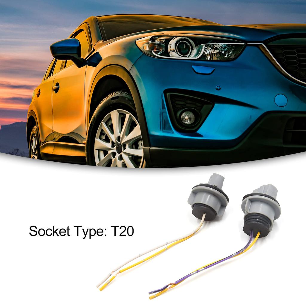 ACROPIX 2pcs Car Brake Turn Signal Light Extension Connector T20 2 Wire Harness Socket Gray