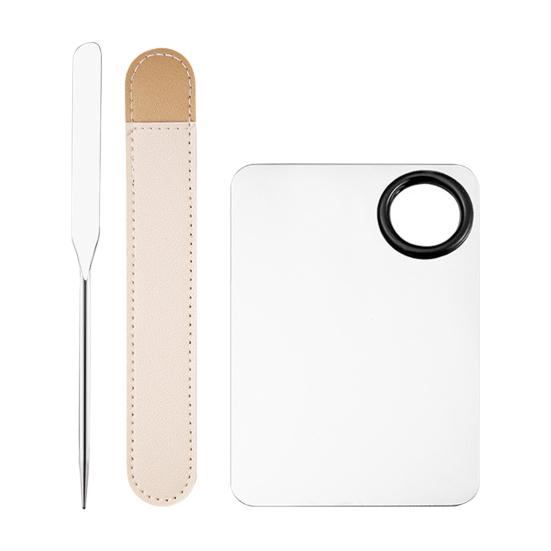 3Pcs/Set Makeup End with Leather Palette Faux Spatula Cover Double Oblique Round Head Professional Stainless
