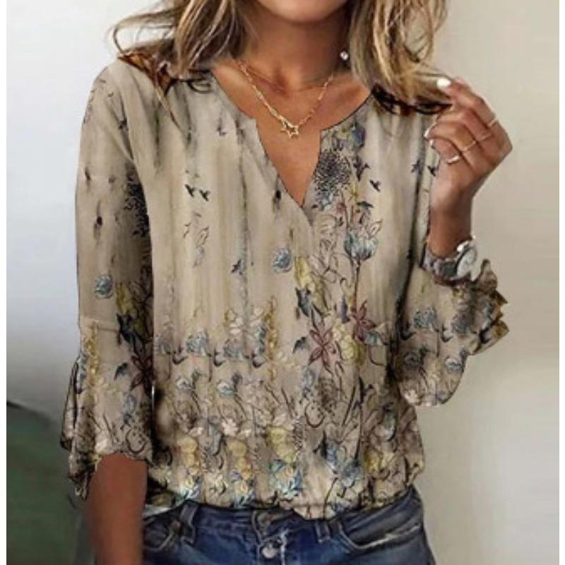 QICED Women's Fashion Casual Long Sleeve V Neck Blouses & Shirts