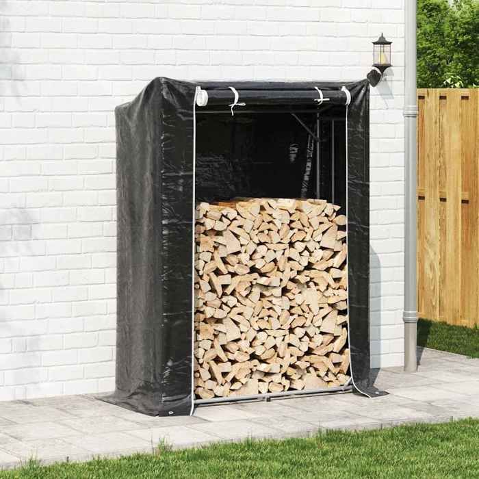 VidaXL Portant de bois de chauffage et housse de pluie acier galvanisé, stockage de bûches, porte-bûches de cheminée, 4104953