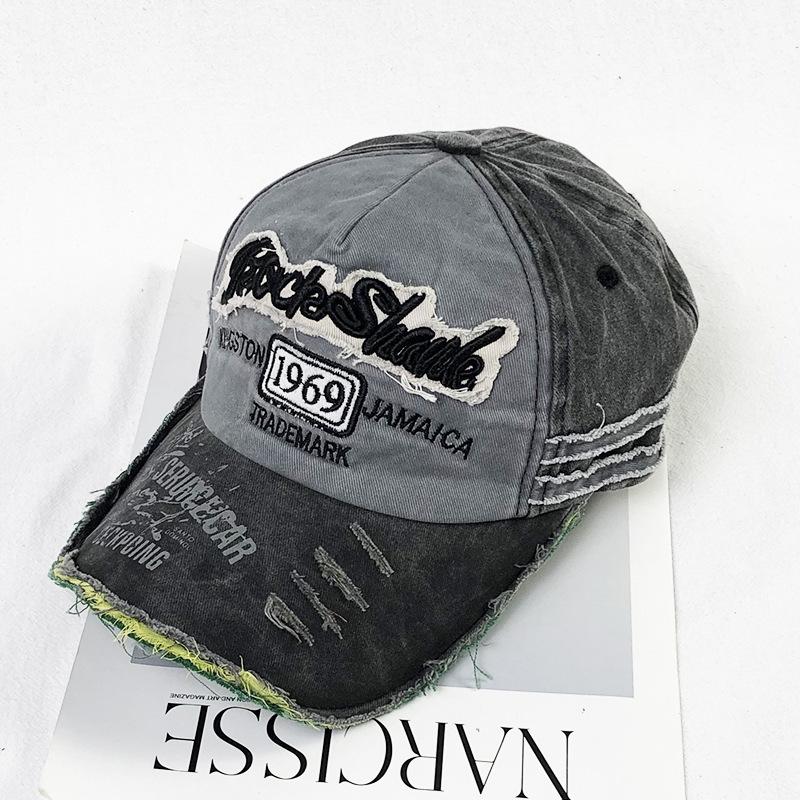 Schirmmütze Herren und Damen Stickerei vielseitige Buchstaben alt gewaschener Hut Outdoor Freizeit Sonnenschutz Baseballkappe