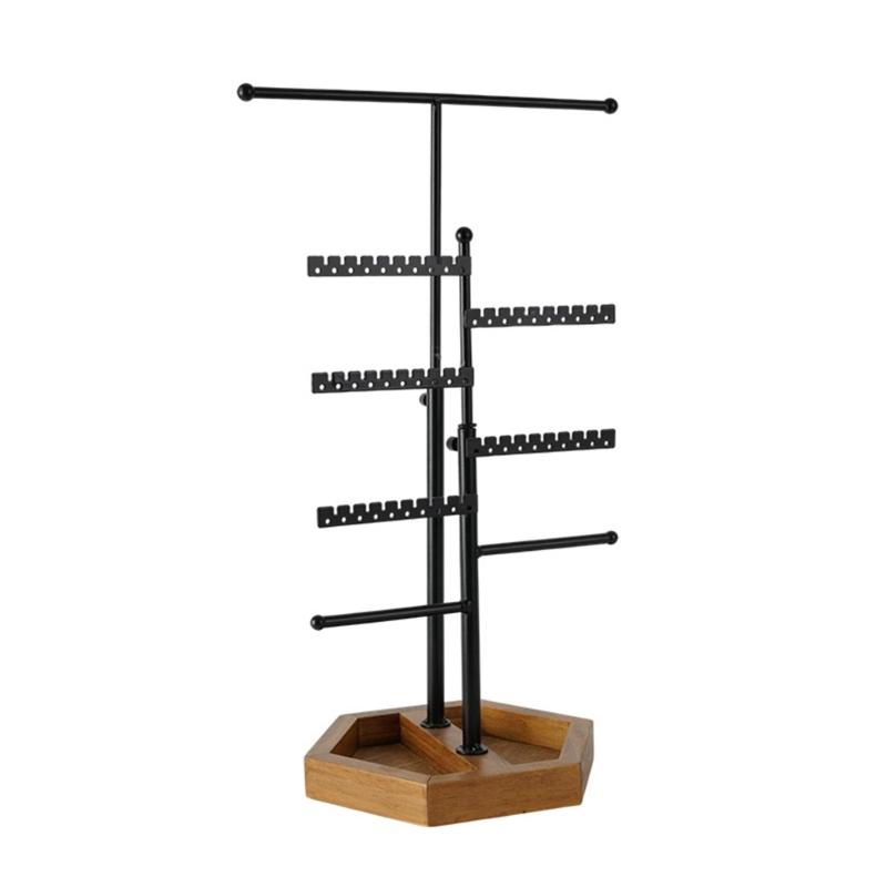 5-Tiers Jewelry Display Organizer Telescopic Earrings Necklaces Bracelets Holder with Wooden Tray Fashion Gift for Women