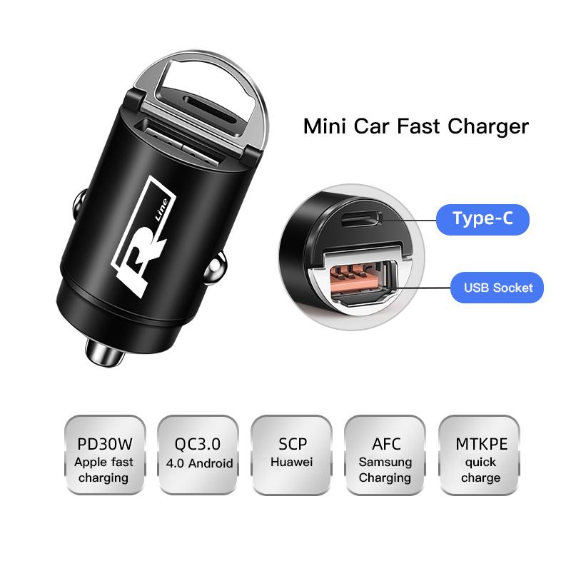 USB Type-C Ports Car Cigarette Lighter Fast Charger Adapter For VW GTI Polo Golf Passat Tiguan Arteon Touareg Taigo Caddy Jetta