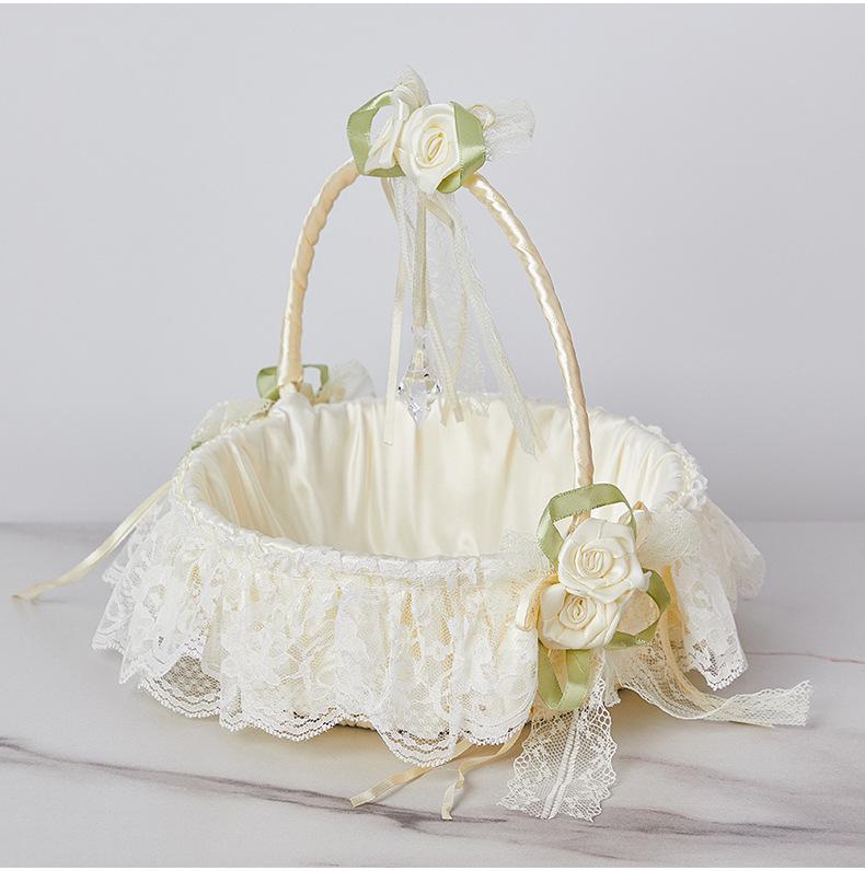 European Style Milky White Flower Girl Basket for Weddings