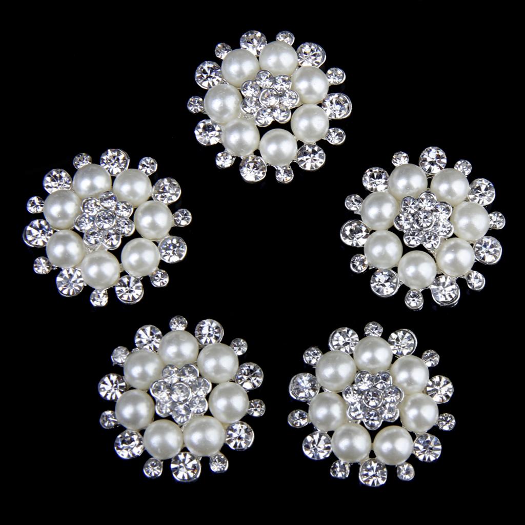 5pcs 30mm Crystal Rhinestone Buttons Pearl Flower Embellishments Buttons Flatback DIY Buckles for Wedding Jewelry Shoes Decor