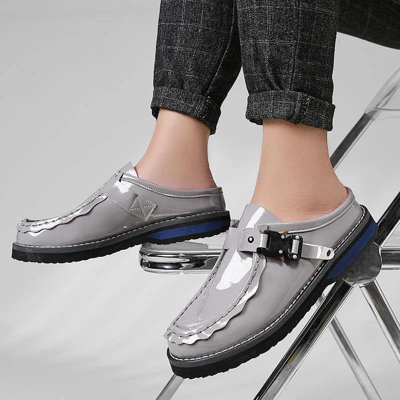 Fashion Men's Casual Slippers Loafers Lightweight Luxurious Comfortable Business Office Walking Shoes One Foot PU Leather Shoes 2025