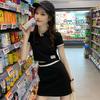 New Summer Slimming Polo Neck Cropped Top, High-waisted Hip-hugging Skirt, Contrasting Two-piece Suit for Women