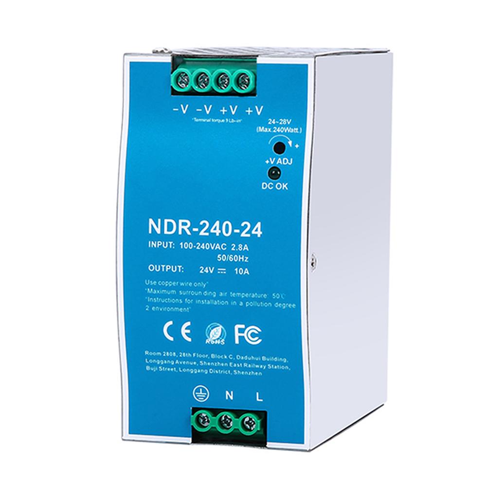 DIN Rail Power Supply NDR24024 24V 10A 240W for Industrial Devices Featuring Overload Protection and Efficient Cooling System