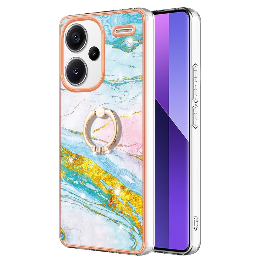 For Xiaomi Redmi Note 13 Pro+ 5G Case with Ring Kickstand Marble Pattern Electroplating TPU Back Cover