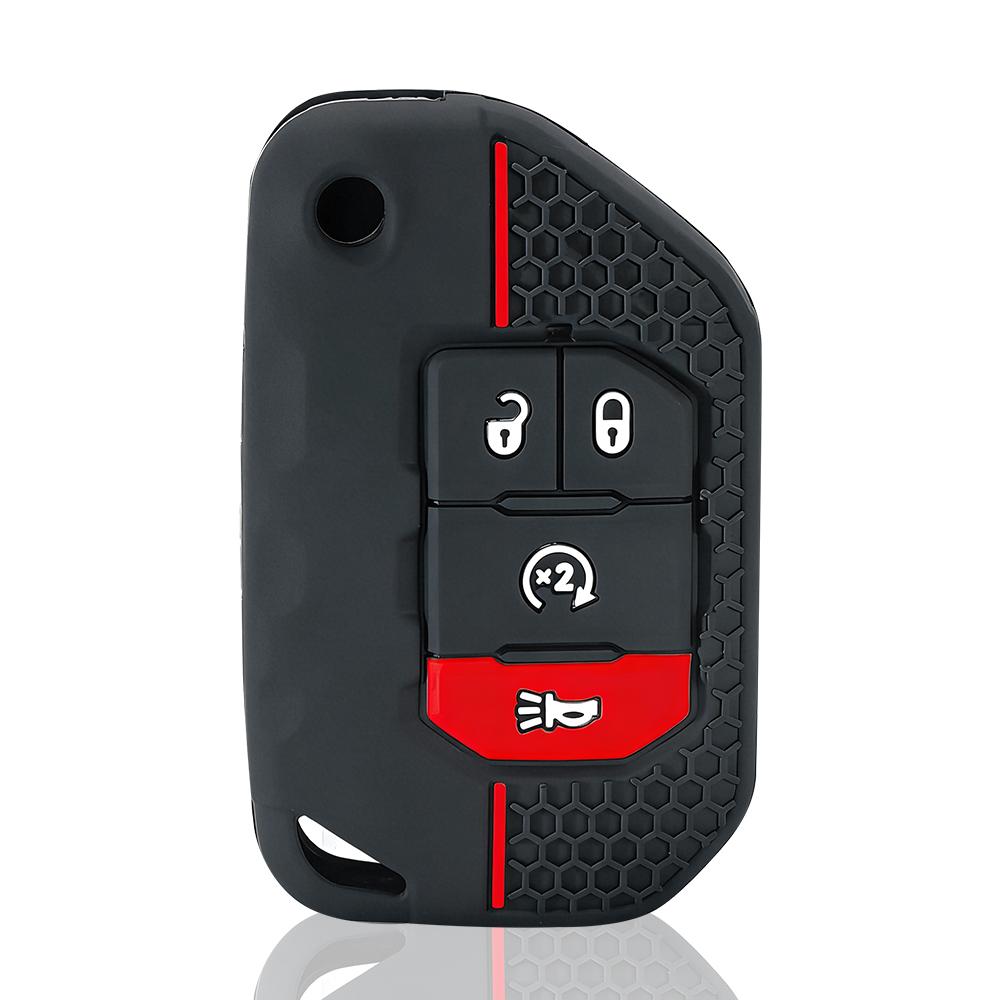 

Silicone Car Remote 4 Button Key Case Cap Cover Shell Keychian Fob Holder for Jeep Wrangler Gladiator JT JLU Flip Folding Blade