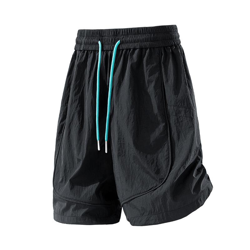 Women s Light Blue Elastic Waist Drawstring Quick Dry Casual Shorts M чёрный