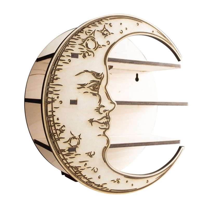 Aufbewahrungsregal aus Holz mit Mondkristallen für Kristalle, ätherisches Öl, Wandbehang, Heimdekoration