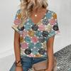 2024 Top Women Summer Women's V-neck T-Shirt Retro Dots Pattern Print T-Shirt Fashion Women's Leisure Short Sleeve T-Shirt