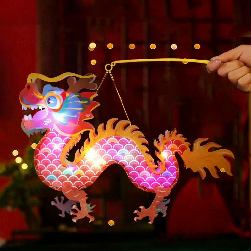 2024 Mid-autumn Festival Lantern Festival Handmade Diy Lantern Material Bag Children's Hand-held Luminous Pvc Dragon Lantern