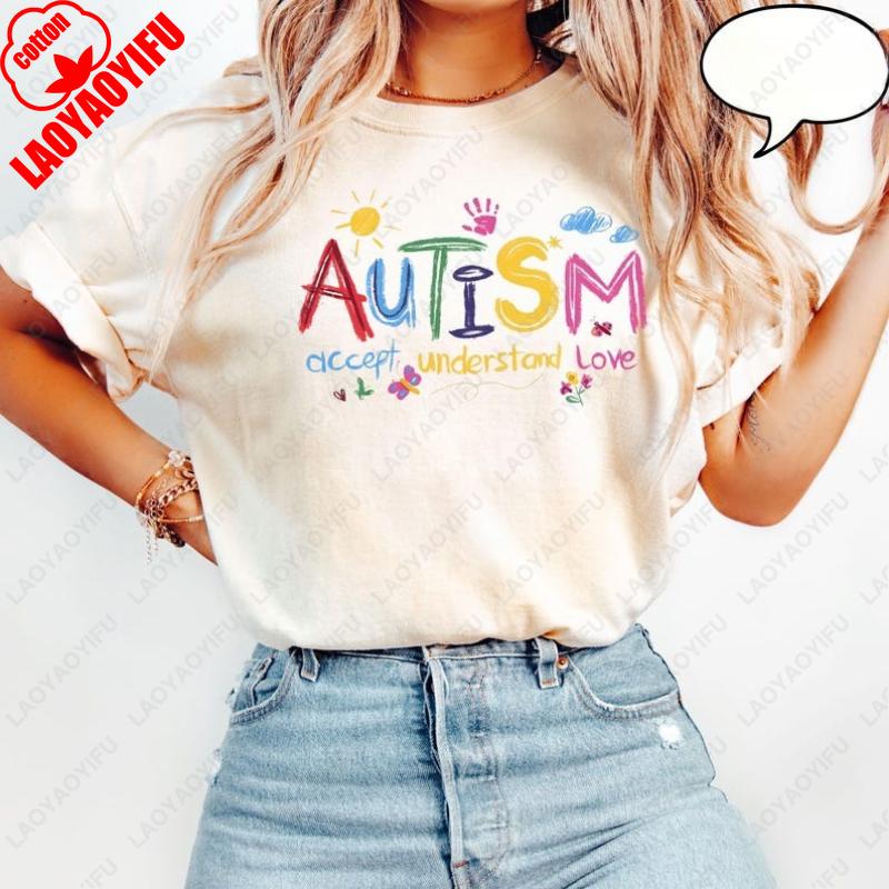 Autism Awareness Month Support Teacher Tshirt Cute Funny Summer Regular Short Sleeve Men Women High Quality Cotton Camisetas Tee