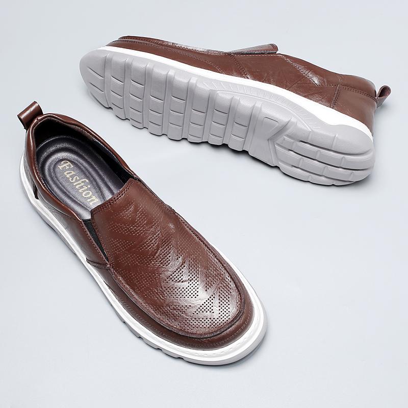 Fashion Soft Bottom Cowhide Loafers Men's Lightweight Slip-On Leather Shoes Wear-Resistant Driving Casual Shoes New Male Walking Flats