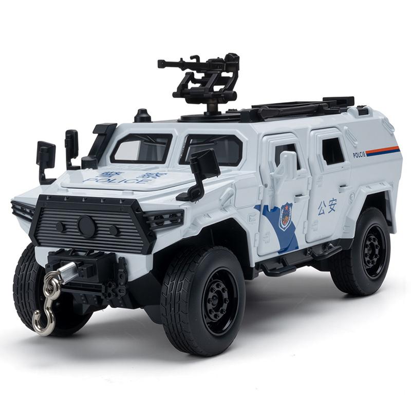 1:32 Alloy Police Explosion Proof Car Model Diecasts Metal Sword Toothed Tiger Armored Vehicles Car Model Sound Light Kids Gifts