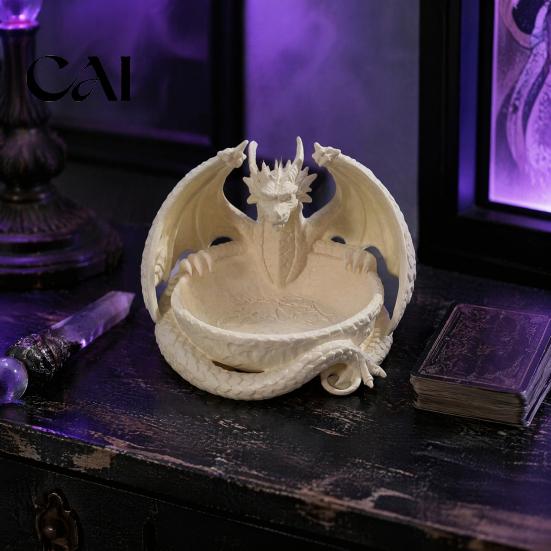 Small Item Organizer 3D Printed Dragon Storage Tray for Jewelry Keys, Decorative Desktop with Fantasy Collection Display Detailed Scales & Wings,