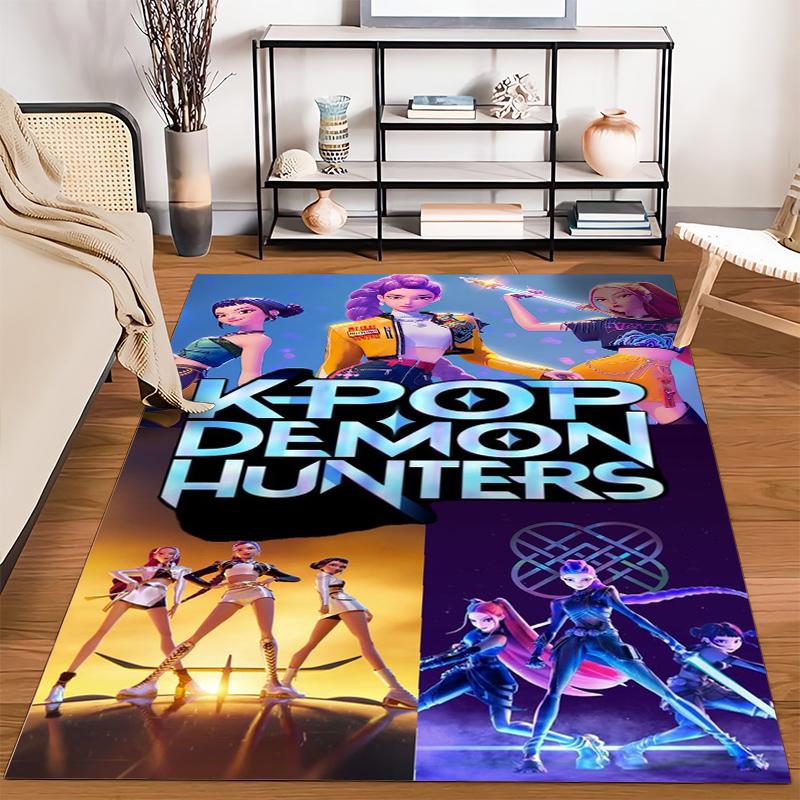 K-Pop Demon Hunters Themed Carpet with Vibrant Colors and Stylish Characters Suitable for Use As an Anti-slip1 For1room and Bedroom Sofas