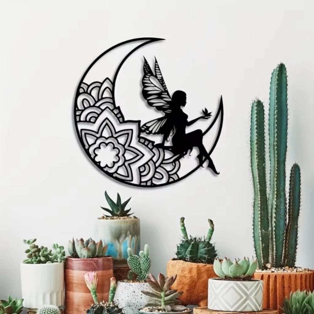 Metal Wall Art Celestial Fairy Outdoor Decor Iron Hollow Cut Design for Garden Patio Home