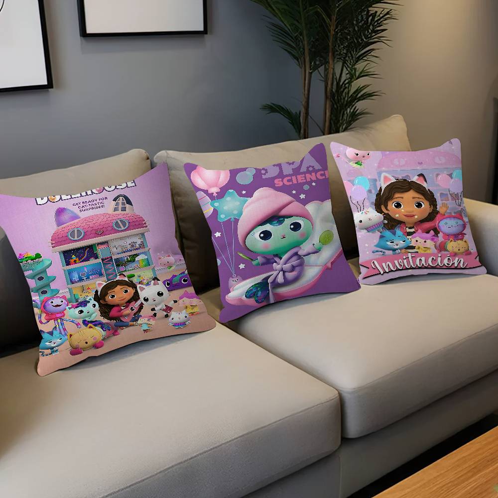 K-Kids G-Gabbys D-Dollhouse Pillow Covers Cartoon Sofa Decorative Home Double-sided Printing Short Plush Cute Cushion Cover