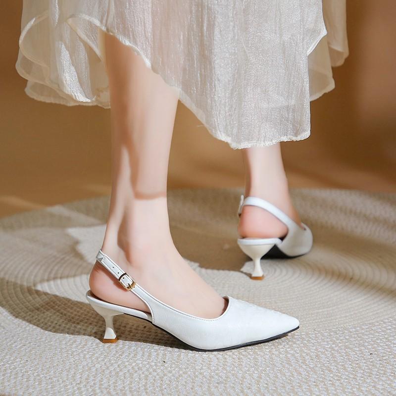 Fashion Slingback Sandals Women Summer Casual Fashion Point Toe Leather Shoes For Women Low Heels Comfort Mules Party Shoes Ladies
