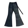 FlowStreet Streetwear Jeans Neri Elasticizzati in Pelle Cerata da Uomo Ropa Hombre Pantaloni Baggy Y2k a Zampa Jeans Dritti Oversize