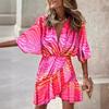 2025 Cross-border independent station Amazon explosion, autumn bat sleeve V-neck hem irregular dress women's clothing