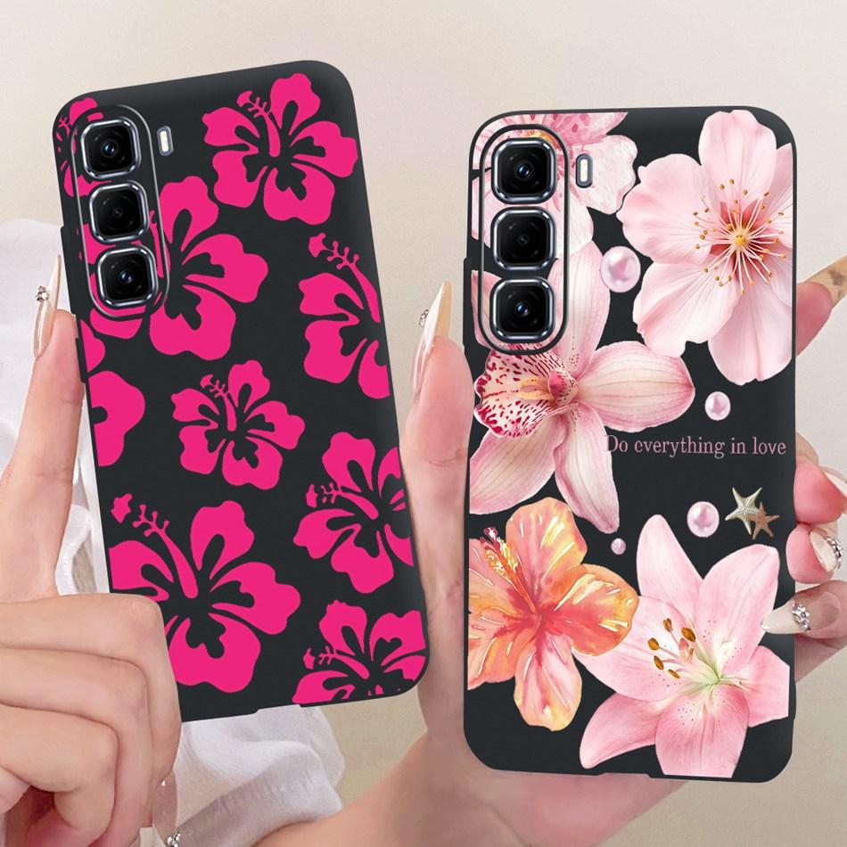 For Infinix Hot 50 Pro+ 50Pro 4G Cute Flower Butterfly Cat Case For Infinix Hot50 Pro Plus 4G Black Silicone Soft Phone Cases