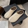 Damen Beigefarbene Slip-on Mules mit geteilter Zehenpartie Mode Koreanischer Stil Mokassins Zehenbedeckende Flache Schuhe Bequeme Freizeit-Hausschuhe Femme