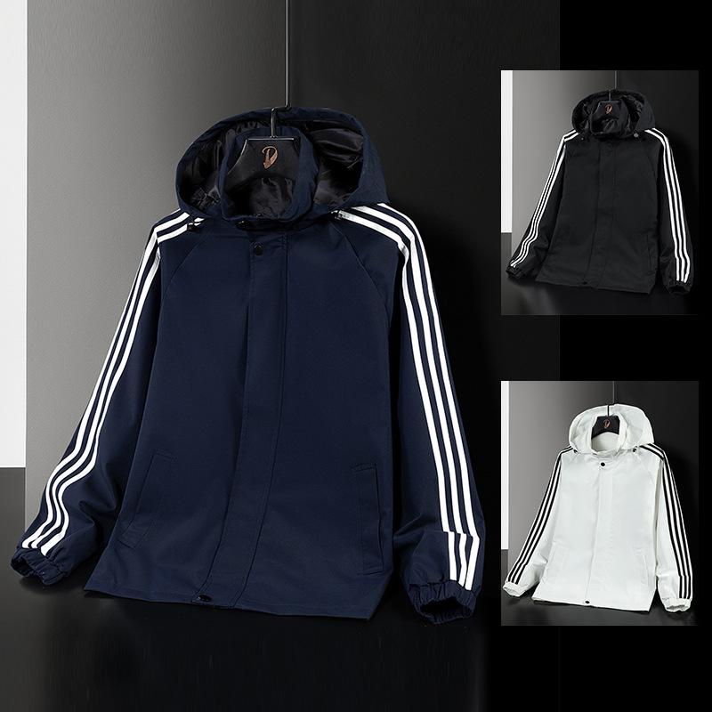 Shock Jacke Herren Frühling und Herbst Drei-Streifen Kapuzenjacke Locker Lässig Sport Dünnes Oberteil