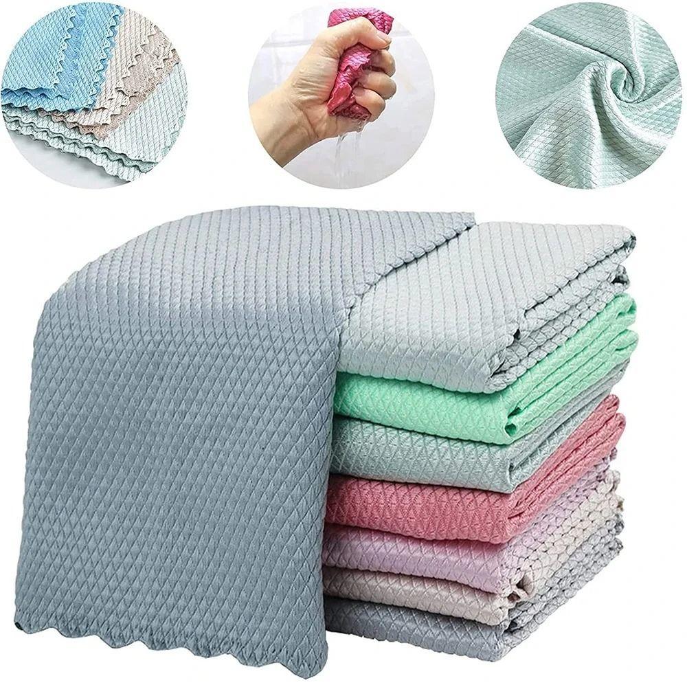 

10Pcs Fish Scale Kitchen Tableware Brush Microfiber Cleaning Cloth Glass Rag Kitchen