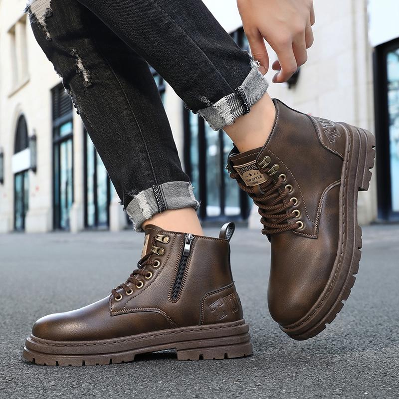 Men's boots four seasons new soft sole high-top non-slip casual boots fashion outdoor boots youth Joker work boots leather boots